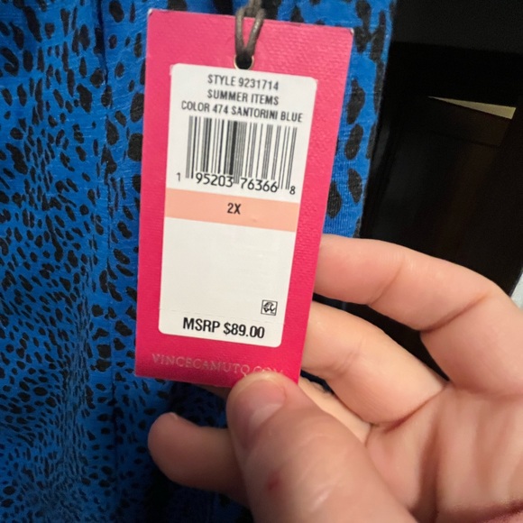 Vince Camuto Women's Animal Print ruffled midi Shift Dress santorini blue 2X - Picture 4 of 4